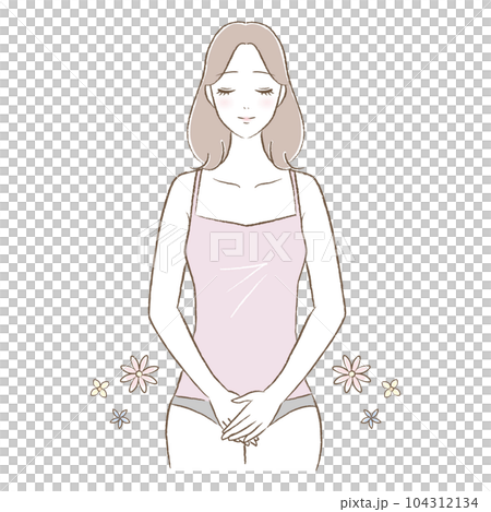 デリケートゾーン・下腹部を大切に触る若い女性のイラスト 104312134
