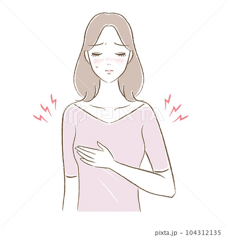 乳腺炎やバストのトラブルで胸が痛む女性のイラスト 104312135