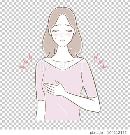 乳腺炎やバストのトラブルで胸が痛む女性のイラスト 104312135