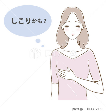 乳がん・バストのしこりに悩む女性のイラストと吹き出し 104312136