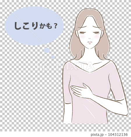 乳がん・バストのしこりに悩む女性のイラストと吹き出し 104312136
