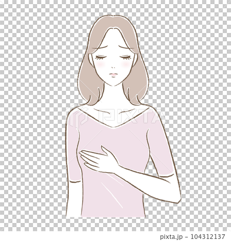 乳がん・乳腺炎・母乳などバストのトラブルに悩む女性のイラスト 104312137