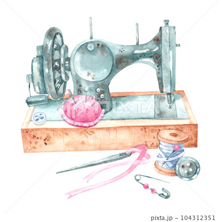 Sewing machine with needle bar, spool, thread Sewing machine with needle bar, spool, thread 104312351