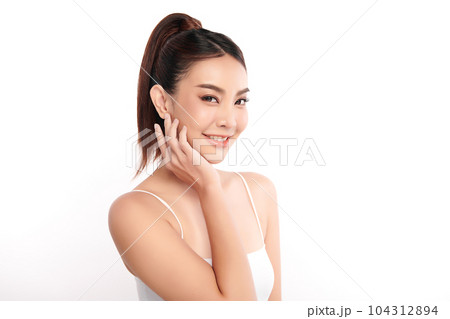 Beautiful young asian woman with clean fresh skin on white background, Face care, Facial treatment, Cosmetology, beauty and spa, Asian women portrait. 104312894