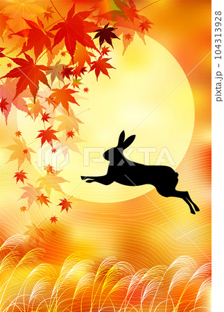 月見　十五夜　紅葉　背景 104313928