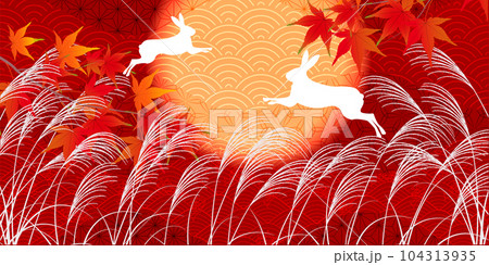 月見　十五夜　紅葉　背景 104313935
