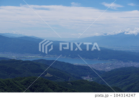 ビーナスライン　三峰山から諏訪湖方向の眺め 104314247
