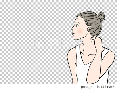 頬杖をついてまどろむアップヘアの日本人女性の横顔のイラスト 上半身バストアップ 顔アップ 頬杖をついてまどろむアップヘアの日本人女性の横顔のイラスト 上半身バストアップ 顔アップ 104314567