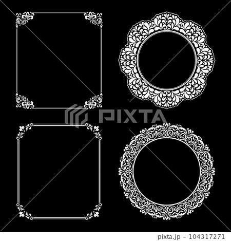 Set of decorative frames Elegant vector element for design in Eastern style, place for text. Floral black and white borders. Lace illustration for invitations and greeting cards. 104317271