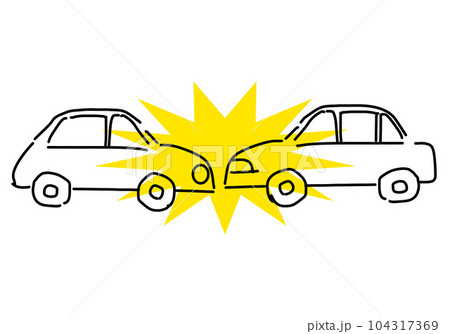 自動車の交通事故のかわいいシンプル線画イラスト 104317369