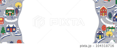 冬の街並み（俯瞰）のフレーム・背景素材（バナー向け横長） 104318716