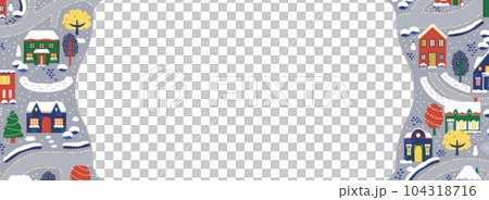 冬の街並み（俯瞰）のフレーム・背景素材（バナー向け横長） 104318716