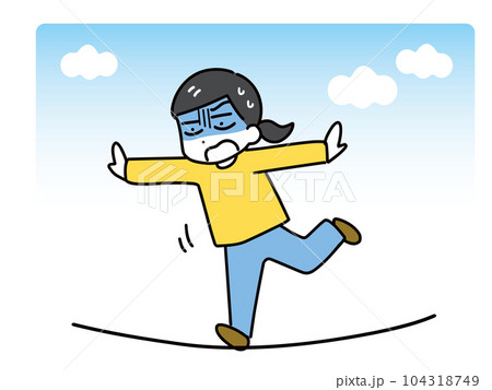 綱渡りをしている危険な状態の若い女性 104318749