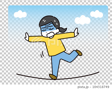 綱渡りをしている危険な状態の若い女性 104318749