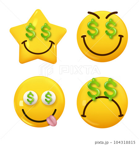 Set of 3d icon yellow color smile emoji. Set Icon Smile Emoji. Vector Set of 3d icon yellow color smile emoji. Set Icon Smile Emoji. Vector 104318815
