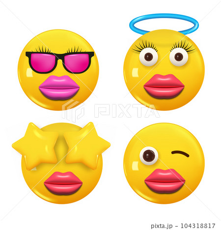 Set of 3d icon yellow color smile emoji. Set Icon Smile Emoji. Vector Set of 3d icon yellow color smile emoji. Set Icon Smile Emoji. Vector 104318817