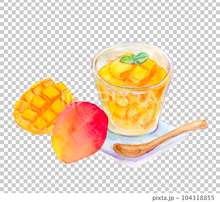 Watercolor illustration mango sweets mango pudding 104318855