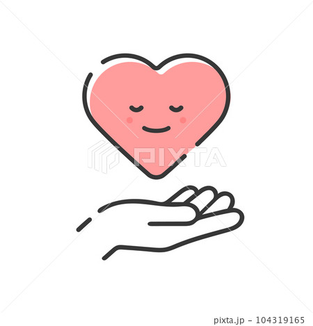 微笑んでいるハートを持っている人の手の線画アイコン - 恋愛・思いやり・メンタルヘルスのイメージ 微笑んでいるハートを持っている人の手の線画アイコン - 恋愛・思いやり・メンタルヘルスのイメージ 104319165