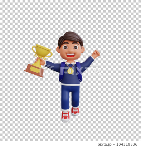 3d cute character champion get trophy and medal Back to school concept 104319536