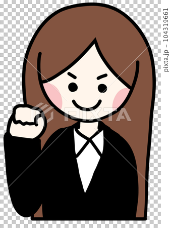 グーの手のゆるキャラ風スーツの女性（強い） 104319661