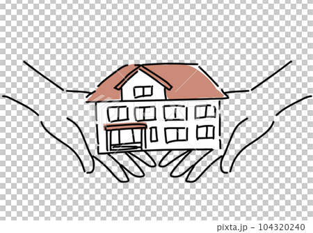 手のひらに乗せた住宅のシンプル線画イラスト 手のひらに乗せた住宅のシンプル線画イラスト 104320240