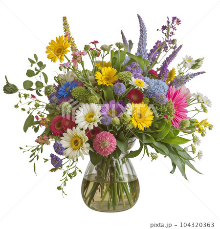 花瓶に入ったワイルドフラワーの花束。 AI生成画像。 透過PNG 花瓶に入ったワイルドフラワーの花束。 AI生成画像。 透過PNG 104320363