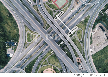 Aerial view city junction transport road with vehicle 104320781