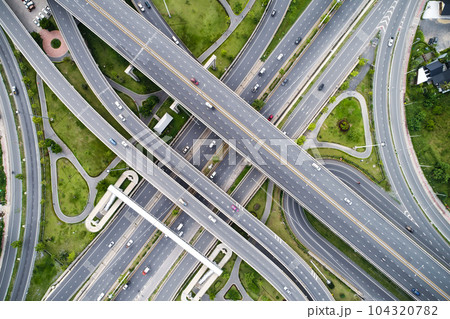 Aerial view city junction transport road with vehicle 104320782