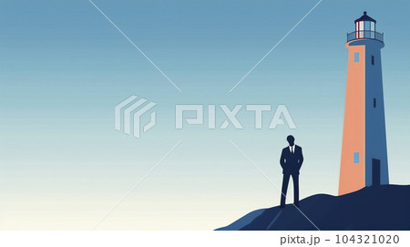 灯台とビジネスマン「AI生成画像」 104321020