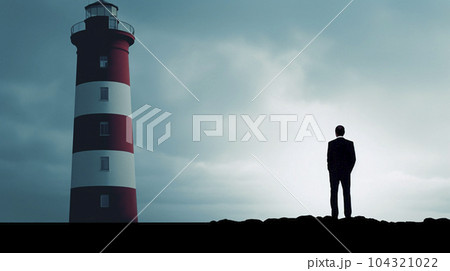 灯台とビジネスマン「AI生成画像」 104321022