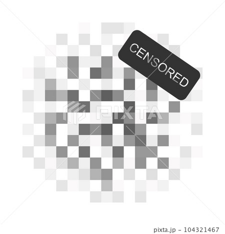 Round shaped pixel checkered mosaic texture with inscription censored. Gray censor blur effect pattern hiding prohibited content. Parental control, adult only, privacy concept 104321467