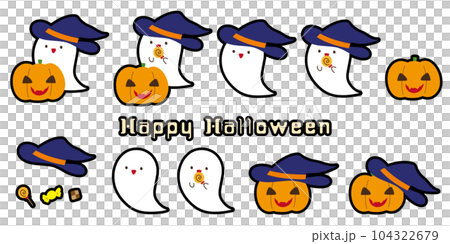 Illustration material set for Halloween with ghosts and pumpkins 104322679