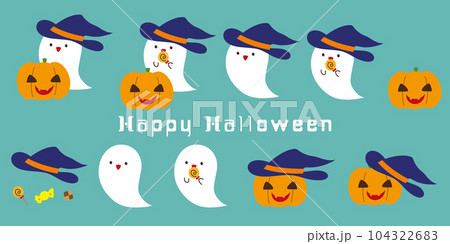 オバケとカボチャのハロウィン向けのイラスト素材セット 104322683