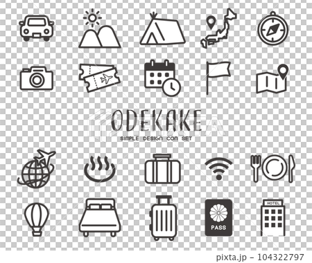 Vector illustration material of simple icons related to outings and trips / Inbound / Tourism Vector illustration material of simple icons related to outings and trips / Inbound / Tourism 104322797