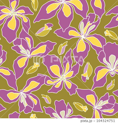 Iris flowers large scale seamless pattern on green background. Iris flowers large scale seamless pattern on green background. 104324751