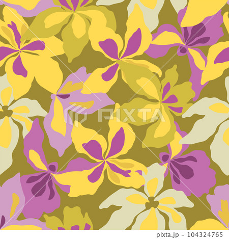 Iris flowers hand drawn seamless pattern on green background. Iris flowers hand drawn seamless pattern on green background. 104324765