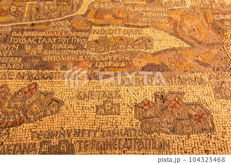 Mosaic map of the Holy Land in Madaba, Jordan 104325468