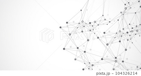 Digits abstract background with connected line and dots, wave flow. Digital neural networks. Network and connection background for your presentation. Graphic polygonal background, illustration. 104326214