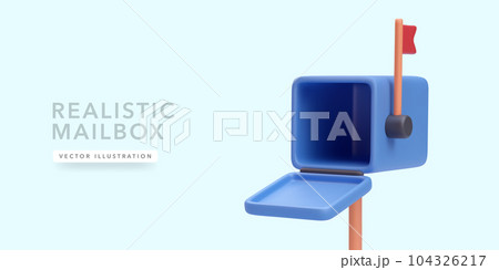 Blue open mailbox in realistic style on a light background. Vector illustration 104326217