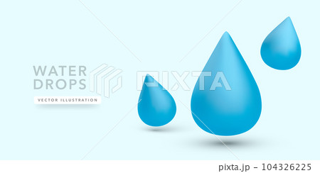 3d realistic water drops with shadow isolated on light blue background. Vector illustration 104326225