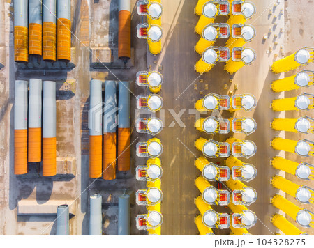 An aerial view of the pipes. Production and industry. View from a drone. 104328275