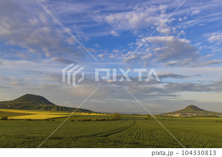 Typical landscape near Ranna, Ceske Stredohori, Northern Bohemia, Czech Republic Typical landscape near Ranna, Ceske Stredohori, Northern Bohemia, Czech Republic 104330813