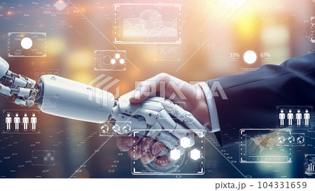 AIとデジタルの力を使って人類に希望をもたらすイメージ、AIと人間の共存イメージ 104331659