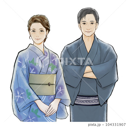 浴衣を着た中高年カップル 浴衣を着た中高年カップル 104331907