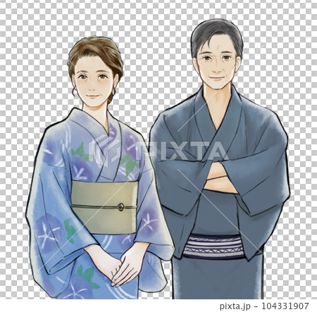 浴衣を着た中高年カップル 浴衣を着た中高年カップル 104331907