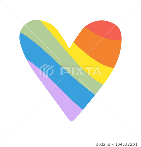 Vector hand drawn groovy lgbt rainbow flag heart 104332201