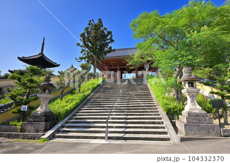 聖徳太子御廟所 叡福寺　石段越しの南大門（大阪府南河内郡太子町） 104332370