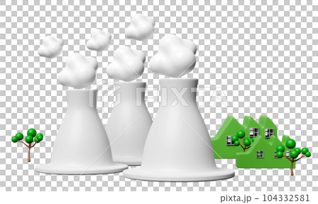 nuclear power plant with factory isolated. free electricity, renewable energy concept, 3d render illustration nuclear power plant with factory isolated. free electricity, renewable energy concept, 3d render illustration 104332581