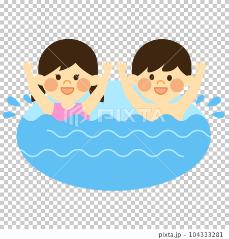 男孩和女孩在水里玩 男孩和女孩在水里玩 104333281