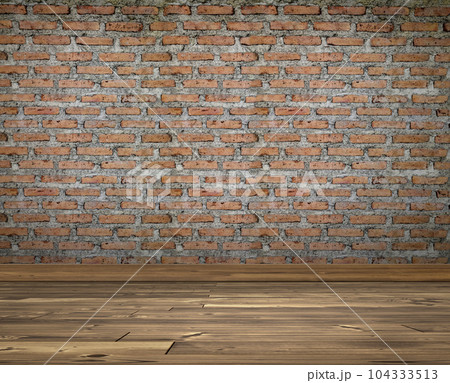 Room with brick wall and wooden floor Room with brick wall and wooden floor 104333513